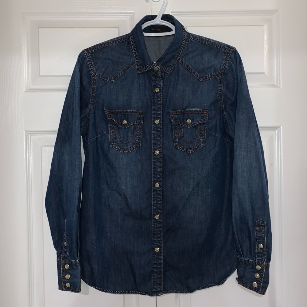SOLD - GUC True Religion Button Up Denim Shirt - Picture 2 of 9
